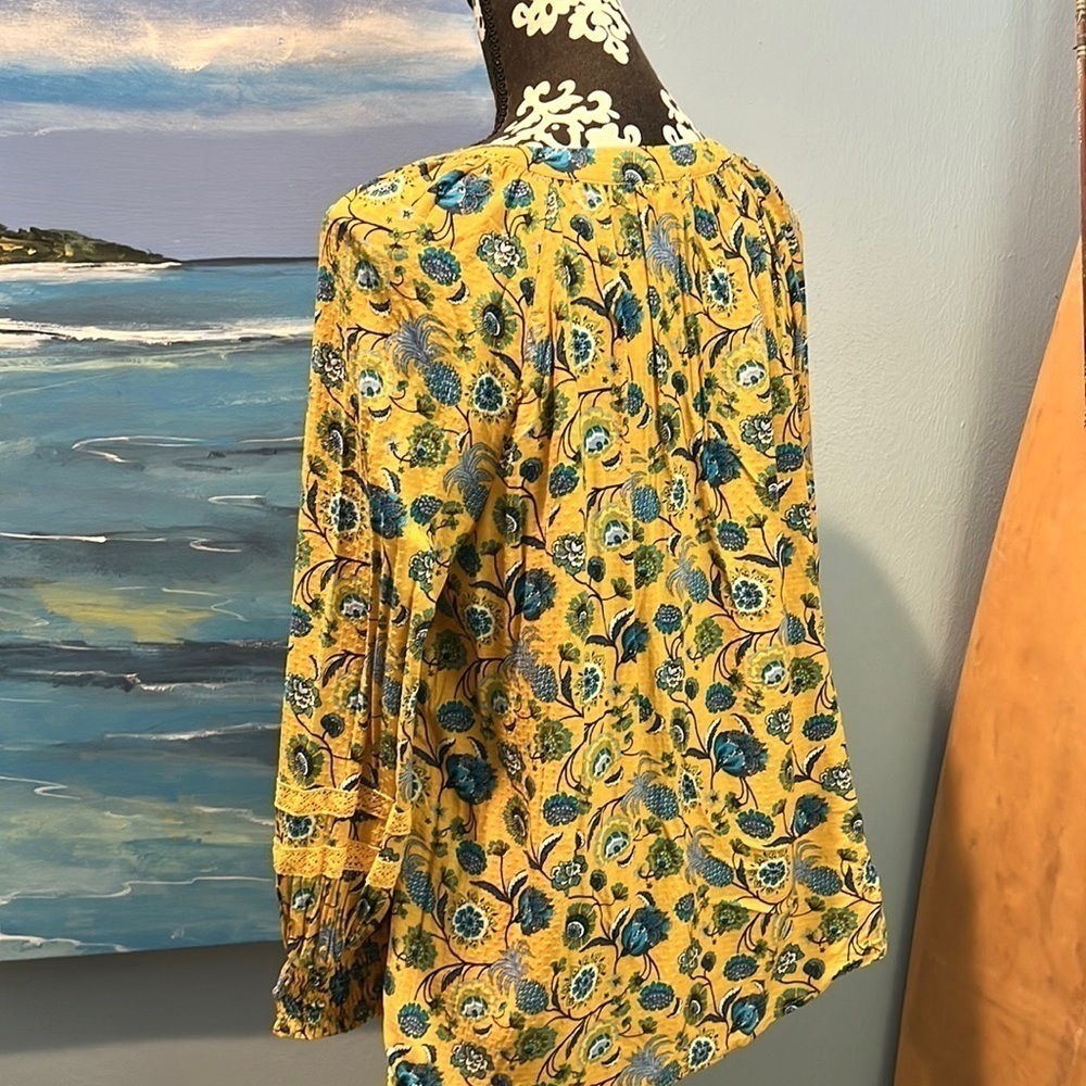 ⭐️Anthro’s Jane & Delancey, Yellow Pineapple Floral Top,Super Soft, Pull-Over, M - Picture 4 of 13